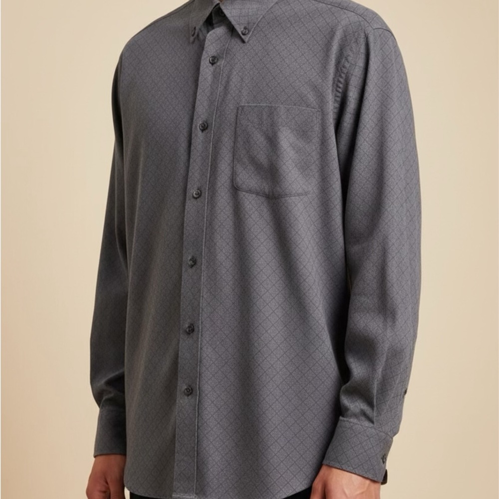 Tommy Hilfiger Mens Grey Diamond‎ Grid Button Down Shirt Paisley Trim Medium